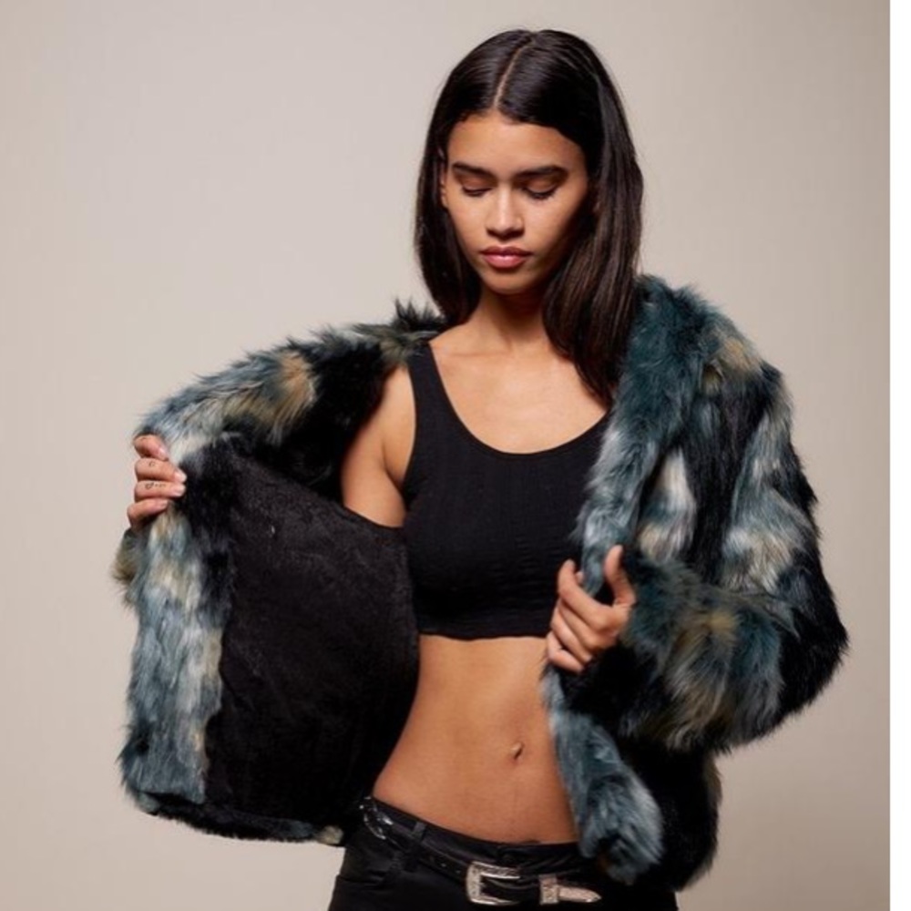 SpiritHoods Marble Fox Faux Fur Bomber RARE
